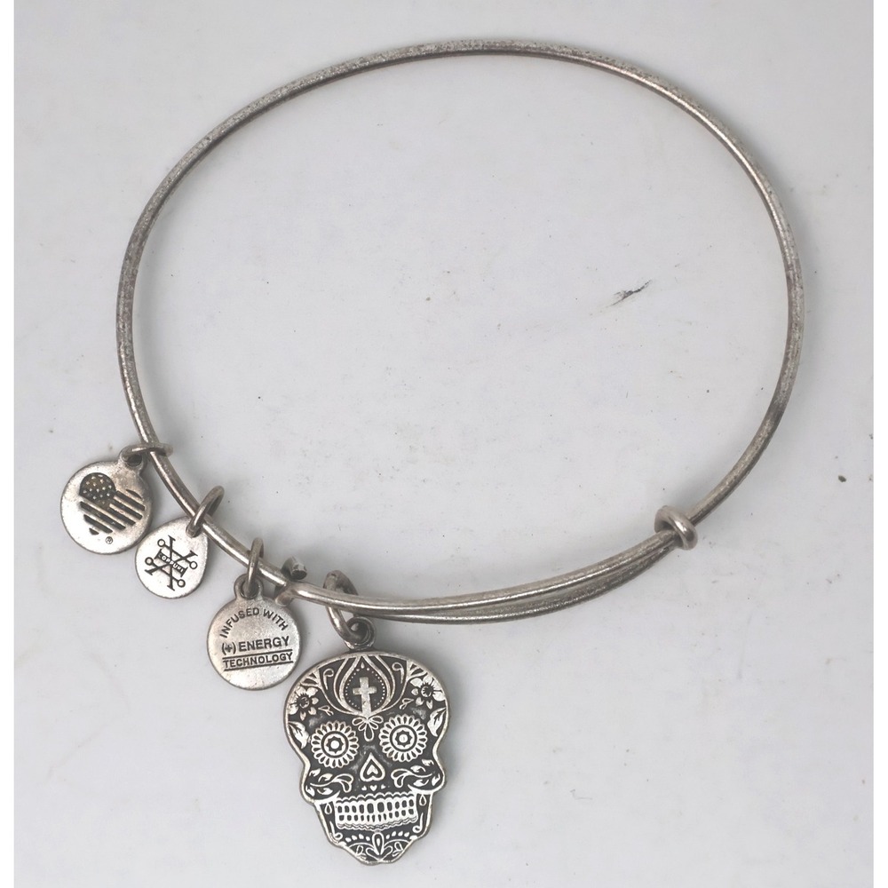 Alex and Ani Calavera Sugar Skull Bangle Bracelet OS Silver Good Charm Bangle